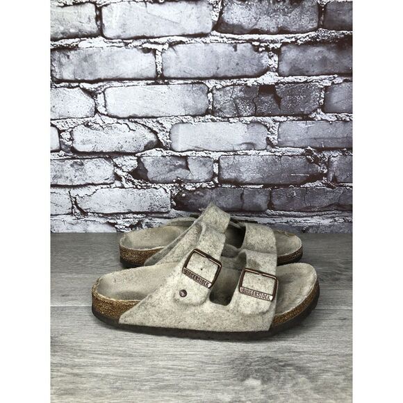 Birkenstock Wool Felt Beige Arizona Comfort Slides Sandals Women Sz 38EU/7.5M US - Picture 1 of 16